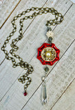 Faucet Handle Necklace - red with chandelier drop