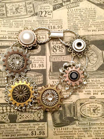 Coins and Gears Bracelet - hammered silver links