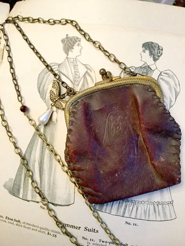 Coin Purse Necklace - leather with butterfly charm