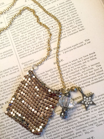 Coin Purse Necklace - gold sequin mesh with star