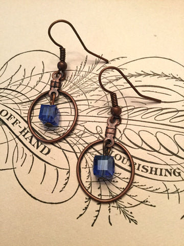 Copper Circles and Blue Cubes Earrings