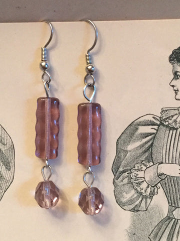 Purple Pressed Glass Earrings