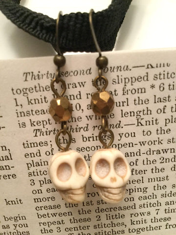 Skull Earrings - white with gold beads