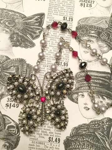 Vintage Pearl Butterfly Necklace