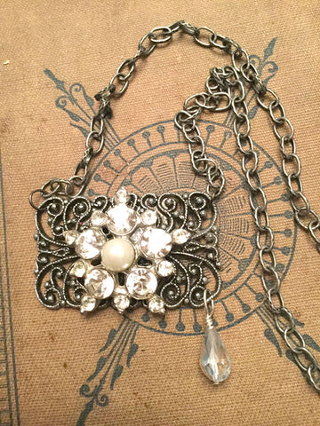 Shoe Clip Necklace with Rhinestones and Pearls