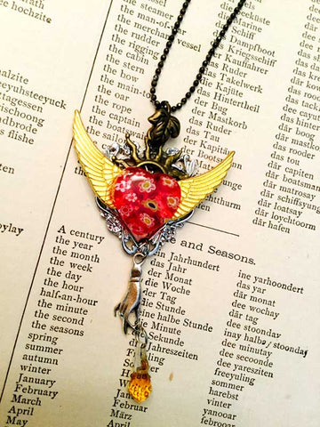 Millefiori Red Flying Heart Necklace