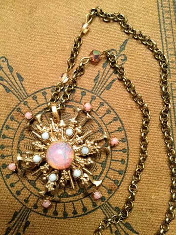 Vintage Pink and Gold Snowflake Necklace