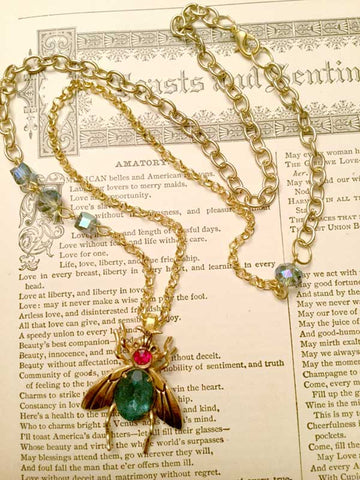 Vintage Rhinestone Insect Necklace