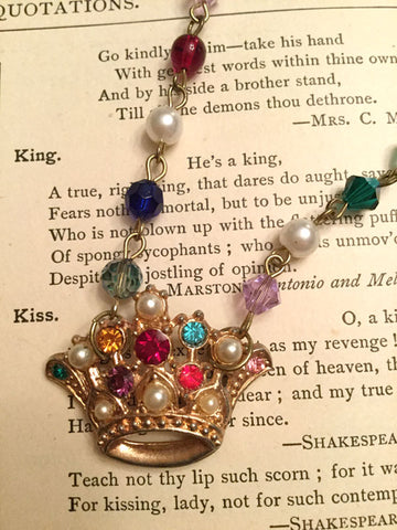 Crown Necklace with Pearls and Colored Rhinestones