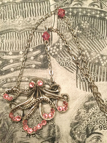 Octopus with Pink Rhinestones Necklace