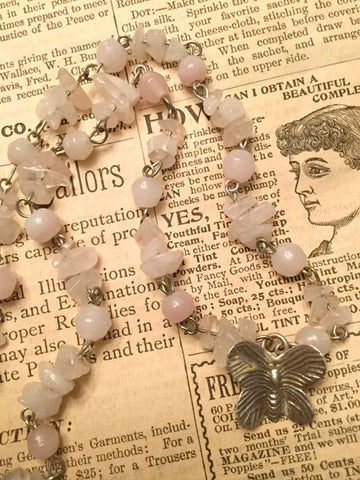 Rose Quartz with Sterling Butterfly Necklace