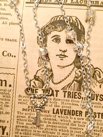 Tiny Silver Heart Key Necklace