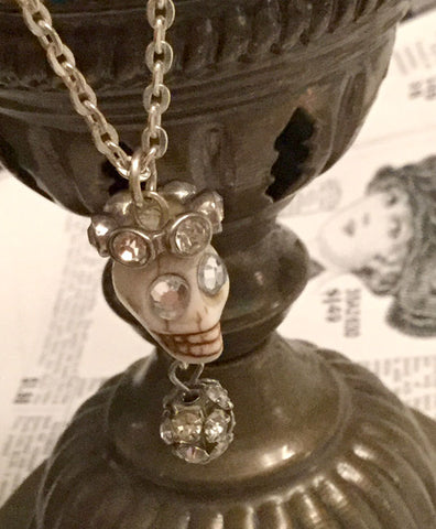 Skull Necklace - small white skull with crown